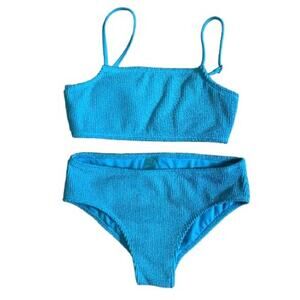 FULL TILT Bikini Set Square Neck Girls Blue Ribbed Bralette